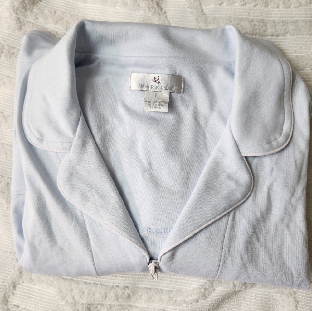 Marelle Light Blue Pima Cottom Zippered Pajama Robe Size Large